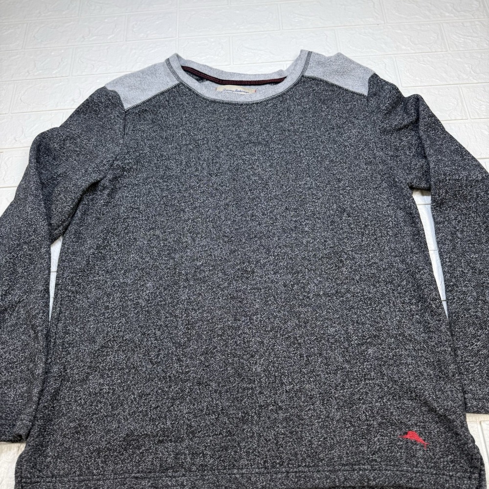TOMMY BAHAMA Long Sleeve Black Pullover Fleece Lounge Shirt Sweater Men's Sz L